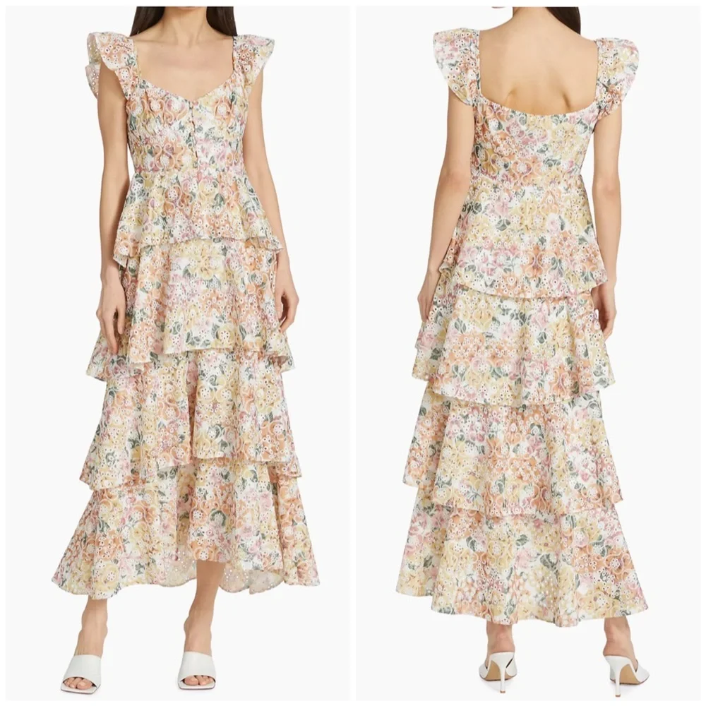 En Saison NWT Floral Romantic Ruffle Embroidered Presley Midi Dress Size Large - Picture 13 of 16